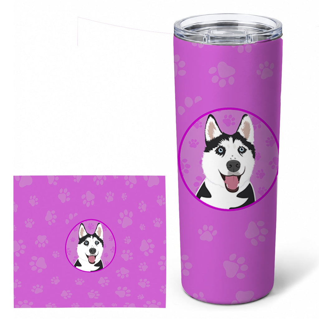 Siberian Husky Black and White #2 Stainless Steel Skinny Tumbler 20 oz Vacuum Double Walled Reusable Insulated Travel Cup