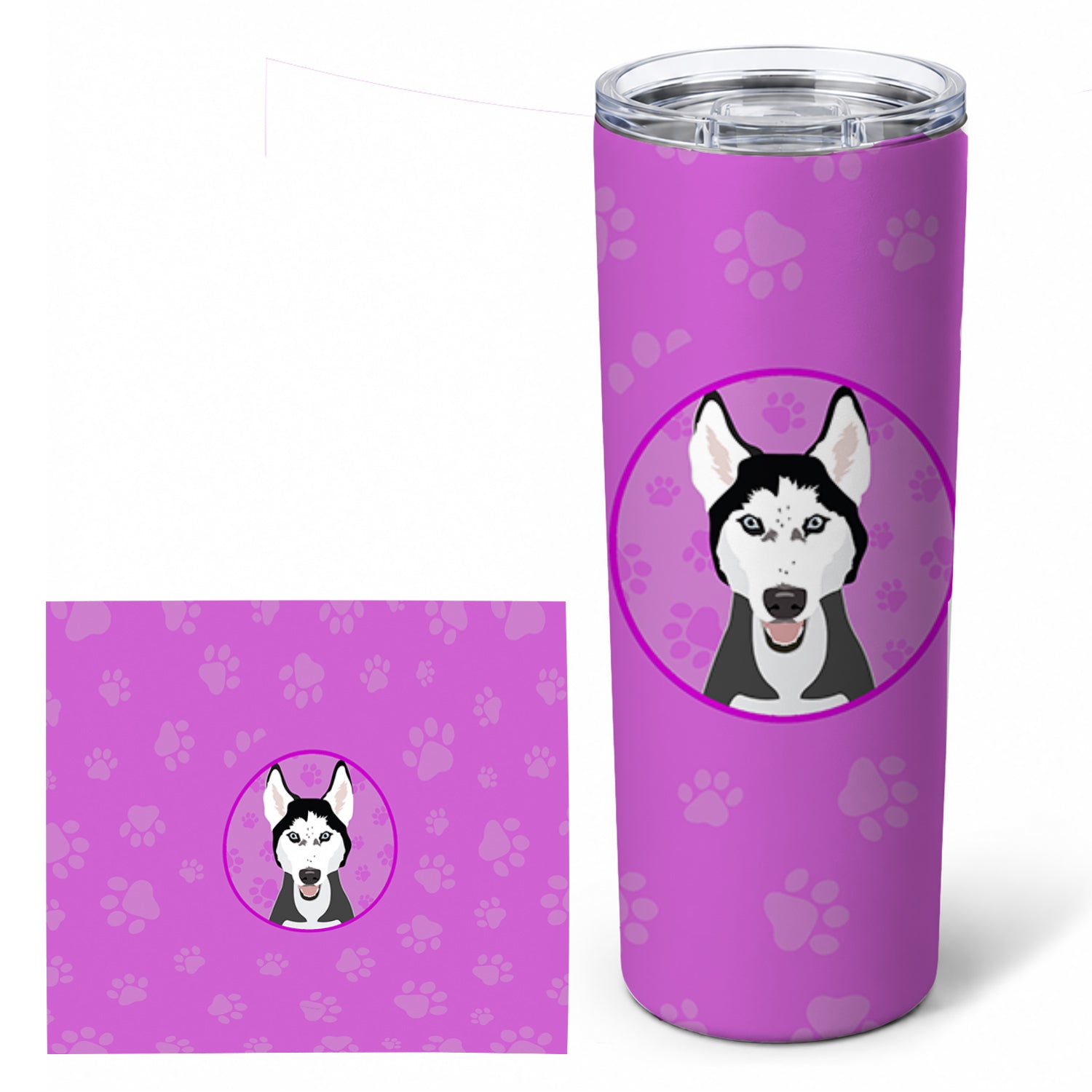 Siberian Husky Black and White #3 Stainless Steel Skinny Tumbler 20 oz Vacuum Double Walled Reusable Insulated Travel Cup