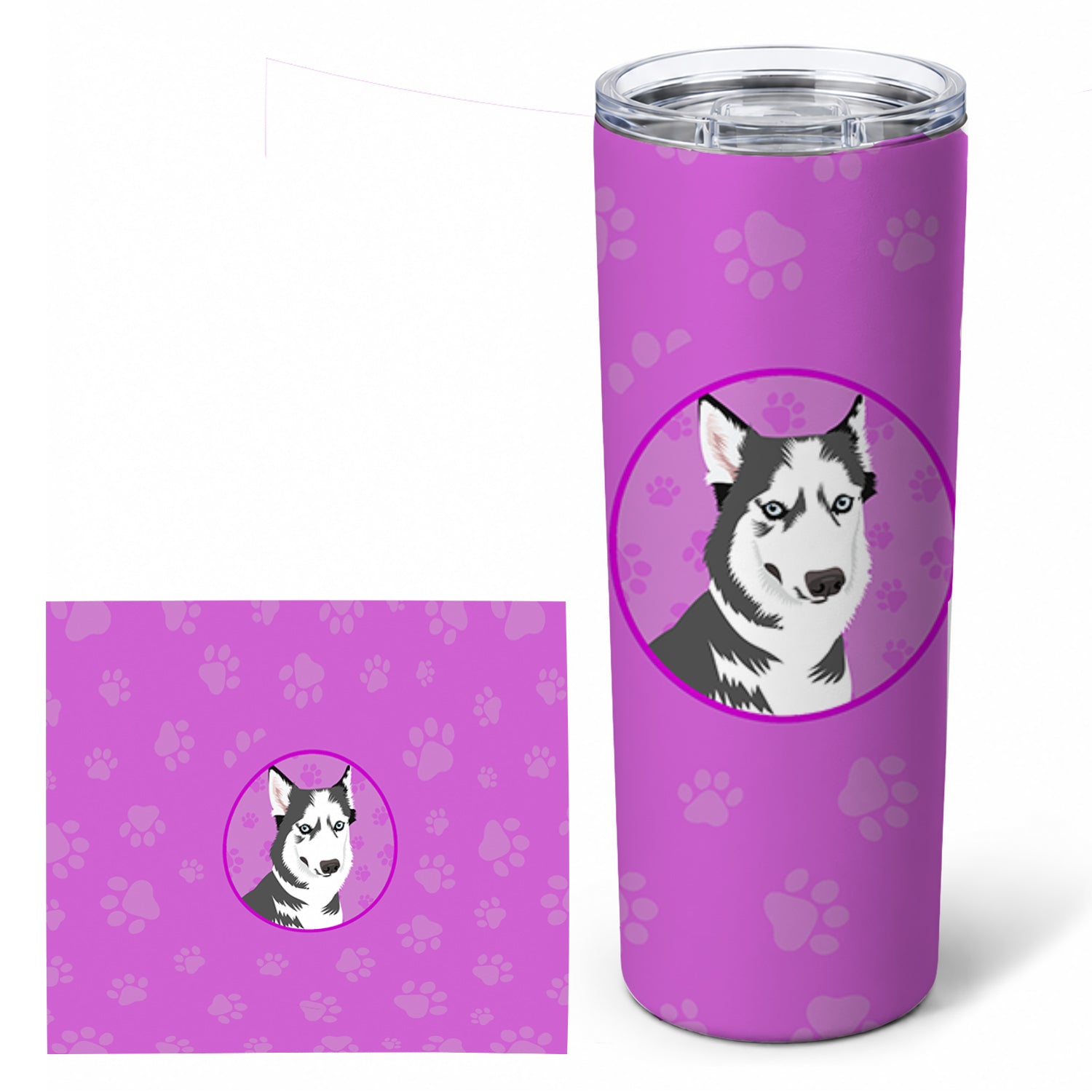 Siberian Husky Silver and White #2 Stainless Steel Skinny Tumbler 20 oz Vacuum Double Walled Reusable Insulated Travel Cup