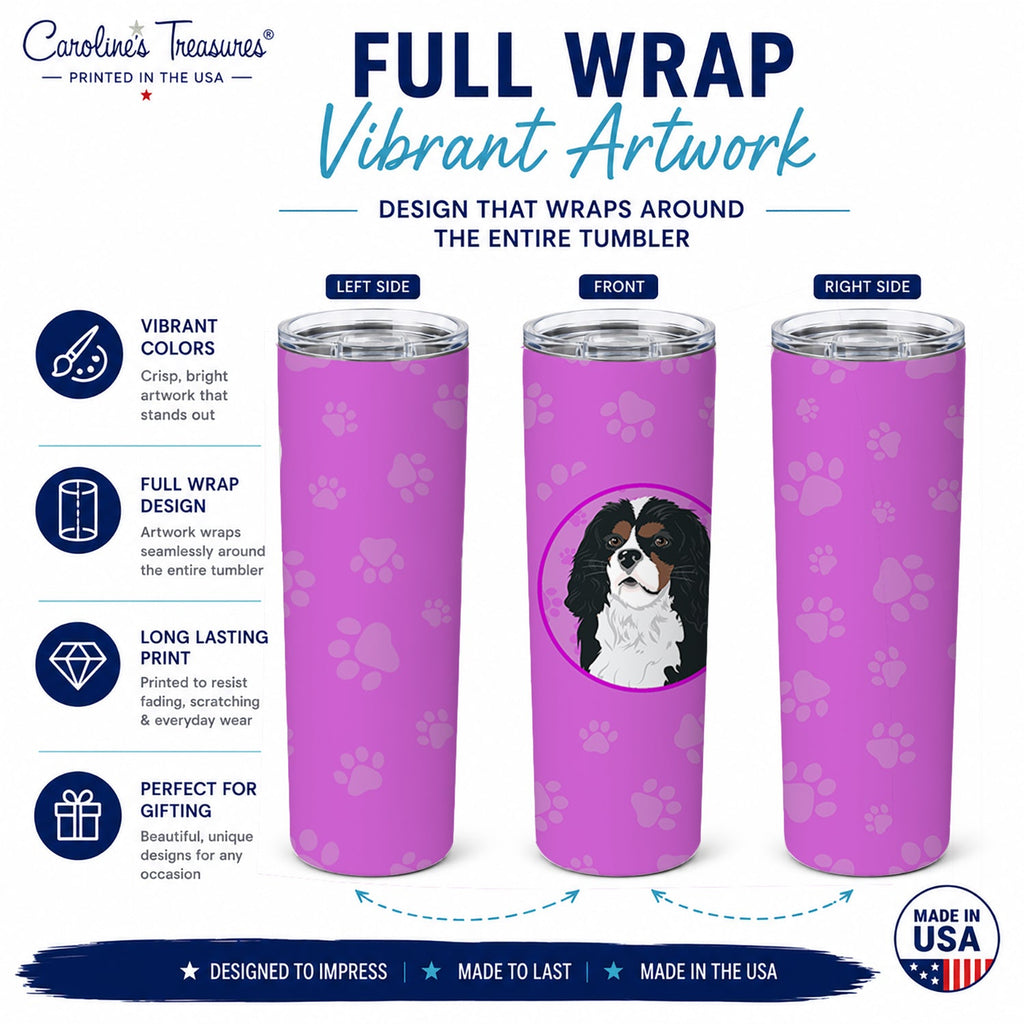 Cavalier King Charles Spaniel Tricolor #1 Stainless Steel Skinny Tumbler 20 oz Vacuum Double Walled Reusable Insulated Travel Cup