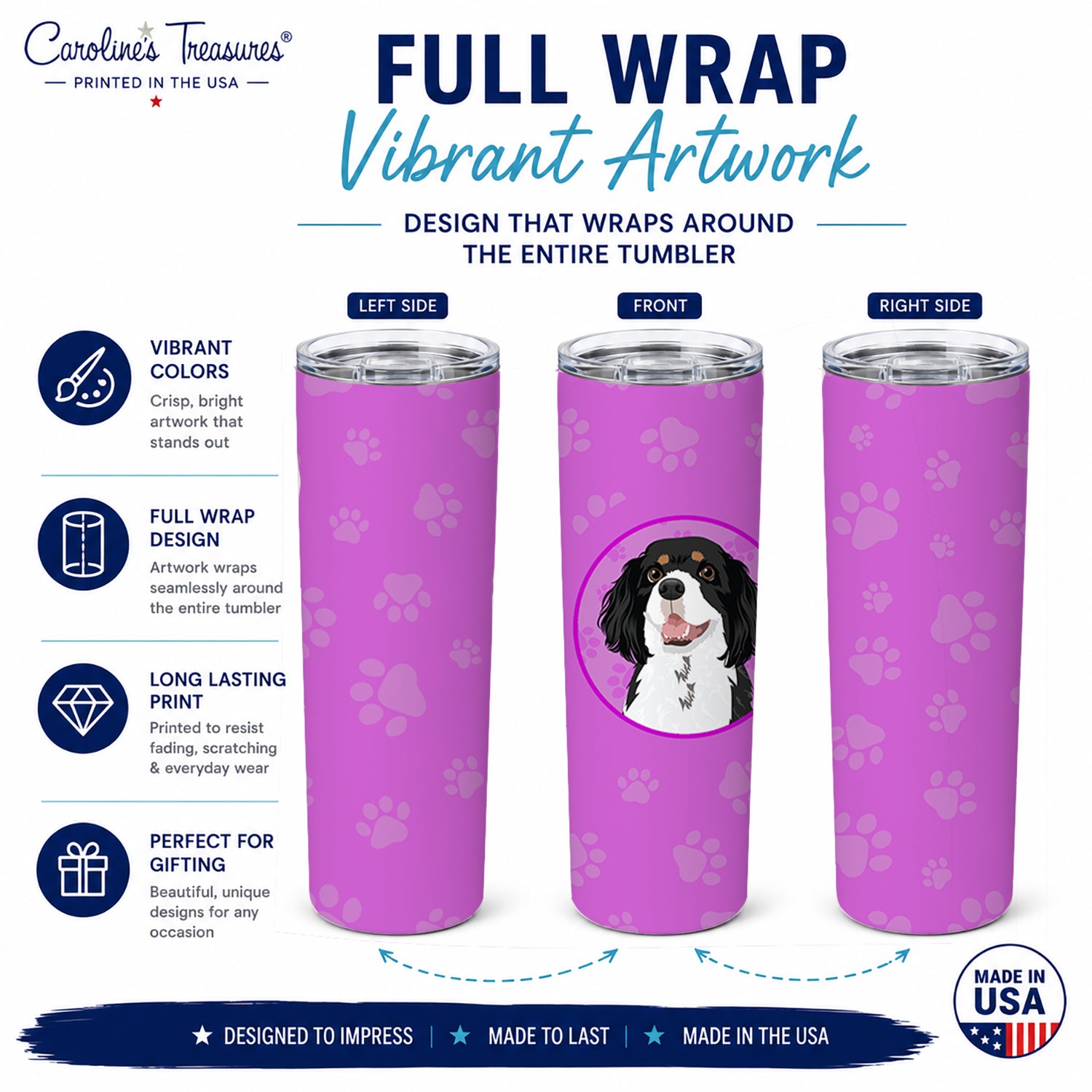 Cavalier King Charles Spaniel Tricolor #2 Stainless Steel Skinny Tumbler 20 oz Vacuum Double Walled Reusable Insulated Travel Cup