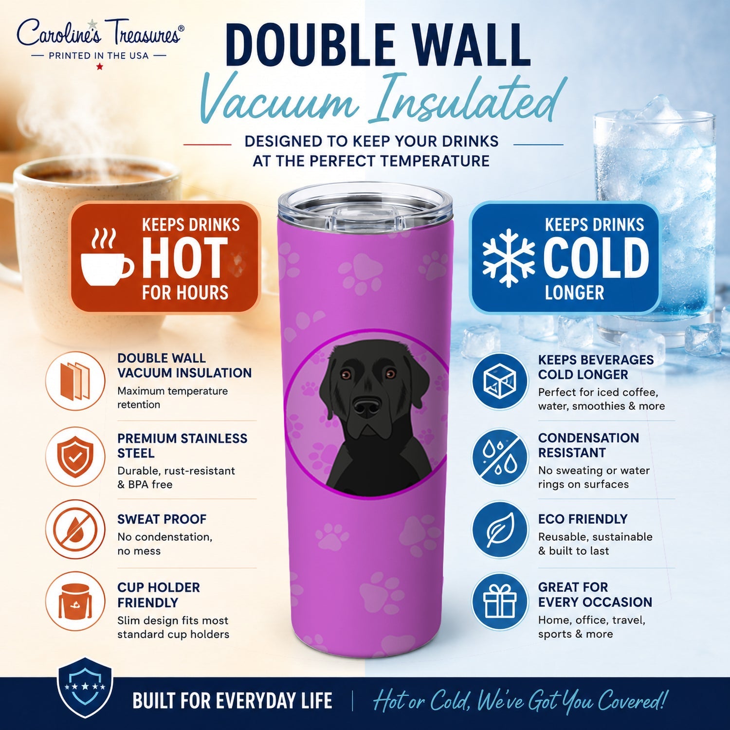 Labrador Retriever Black #2  Stainless Steel Skinny Tumbler 20 oz Vacuum Double Walled Reusable Insulated Travel Cup