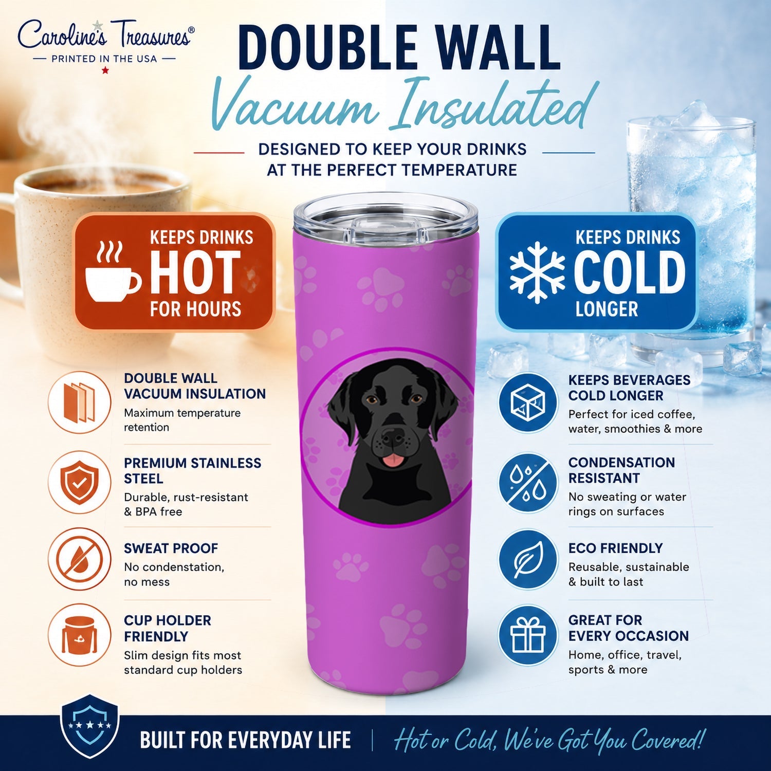 Labrador Retriever Black #3 Stainless Steel Skinny Tumbler 20 oz Vacuum Double Walled Reusable Insulated Travel Cup