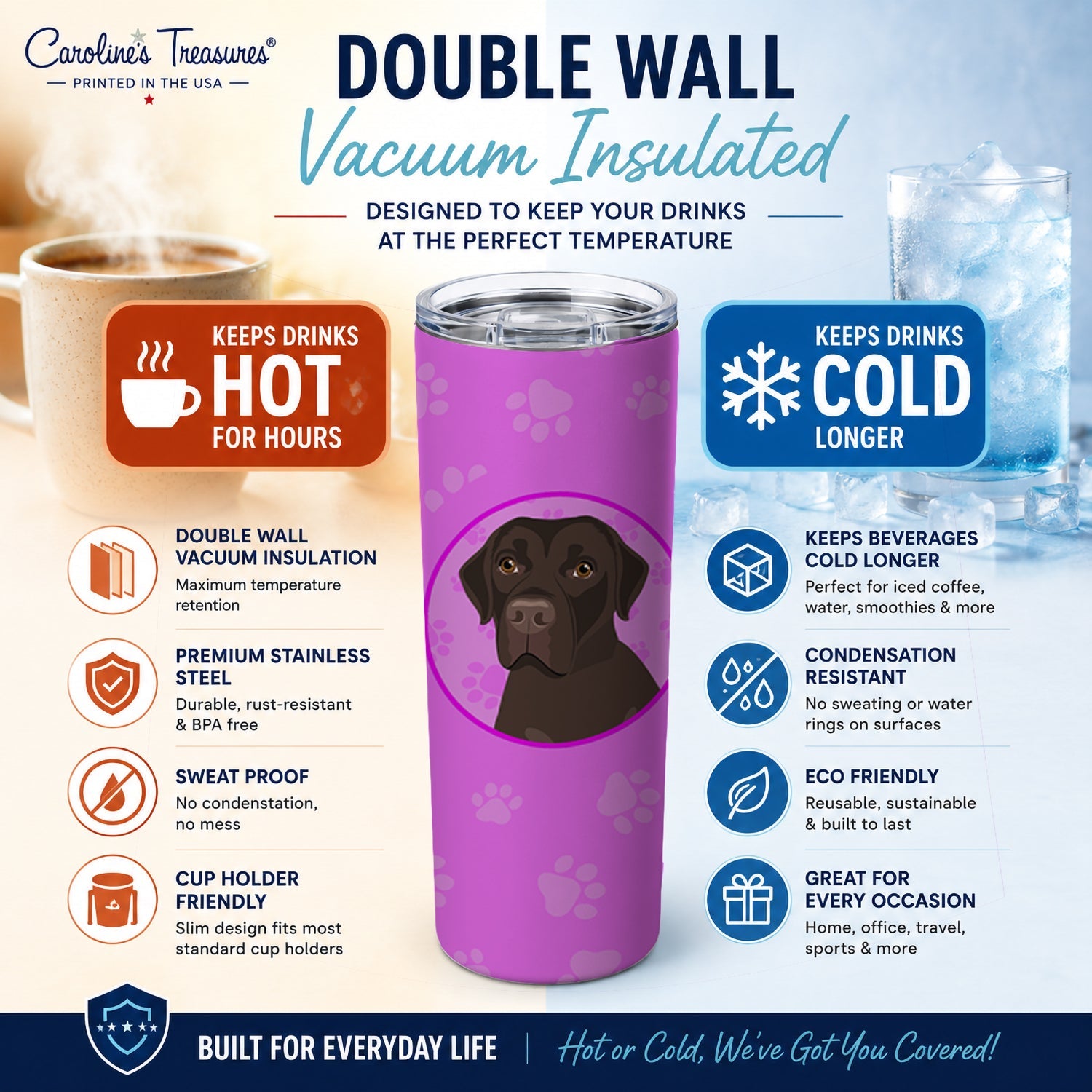 Labrador Retriever Chocolate #1 Stainless Steel Skinny Tumbler 20 oz Vacuum Double Walled Reusable Insulated Travel Cup