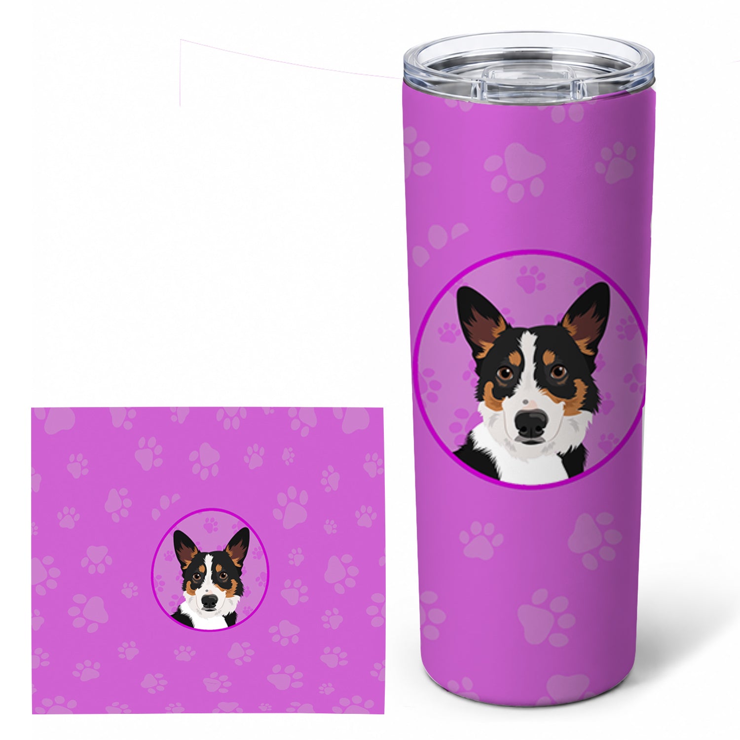 Pembroke Welsh Corgi Tricolor Black-Headed #1 Stainless Steel Skinny Tumbler 20 oz Vacuum Double Walled Reusable Insulated Travel Cup