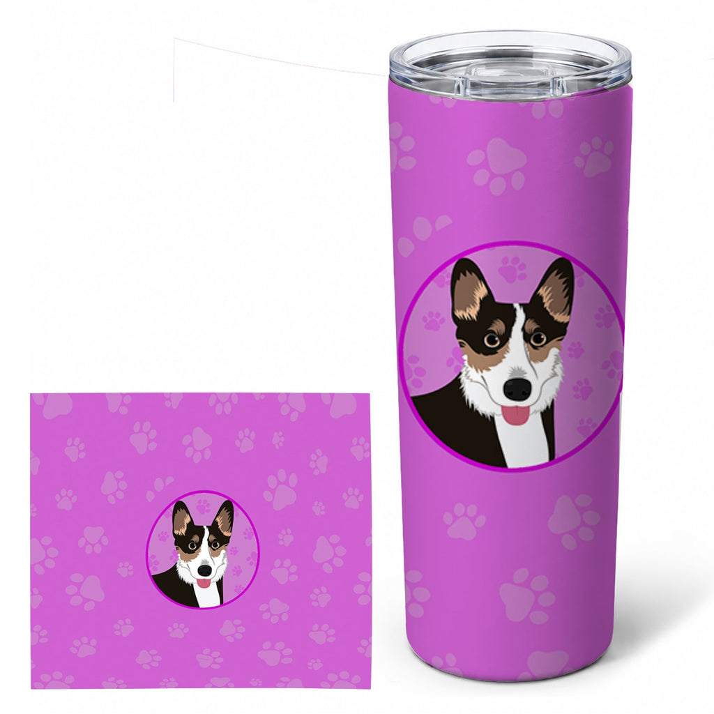 Pembroke Welsh Corgi Tricolor Black-Headed #2 Stainless Steel Skinny Tumbler 20 oz Vacuum Double Walled Reusable Insulated Travel Cup