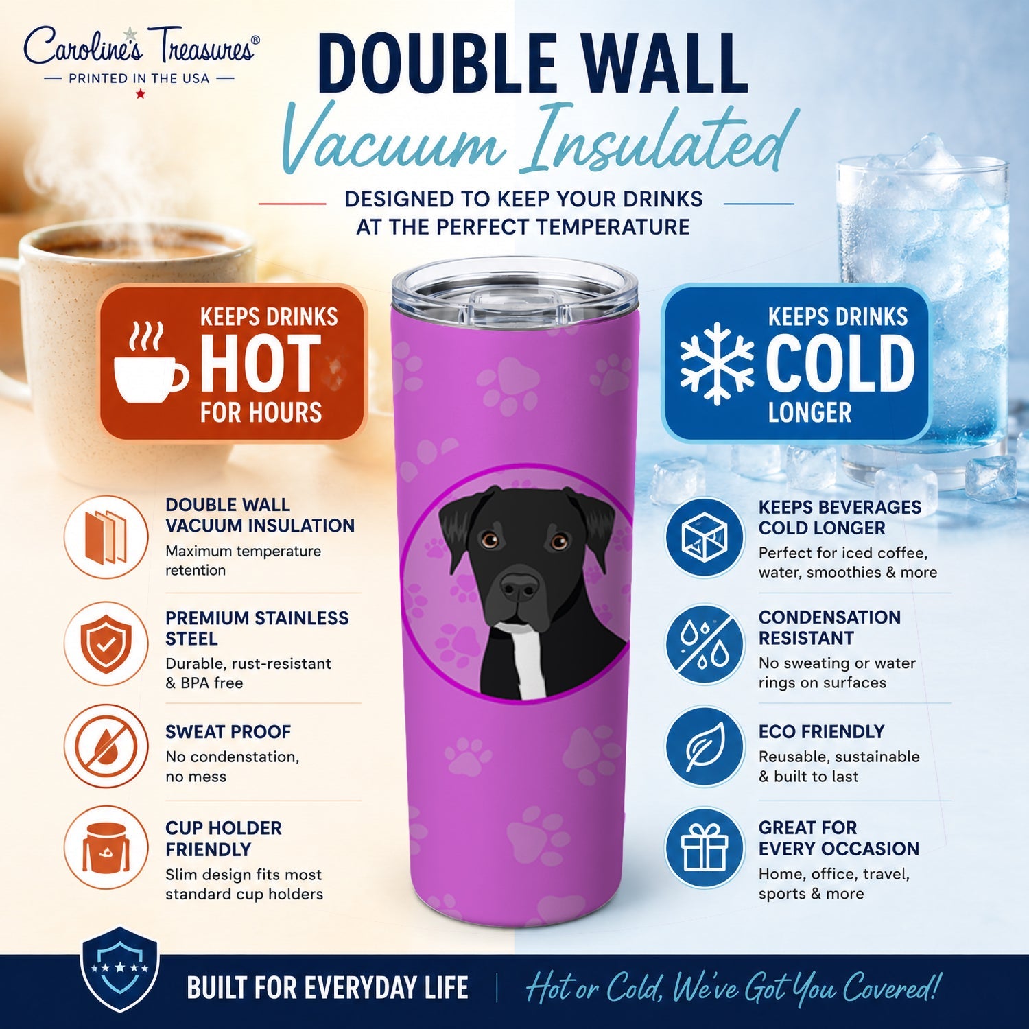 Pit Bull Black #1 Stainless Steel Skinny Tumbler 20 oz Vacuum Double Walled Reusable Insulated Travel Cup