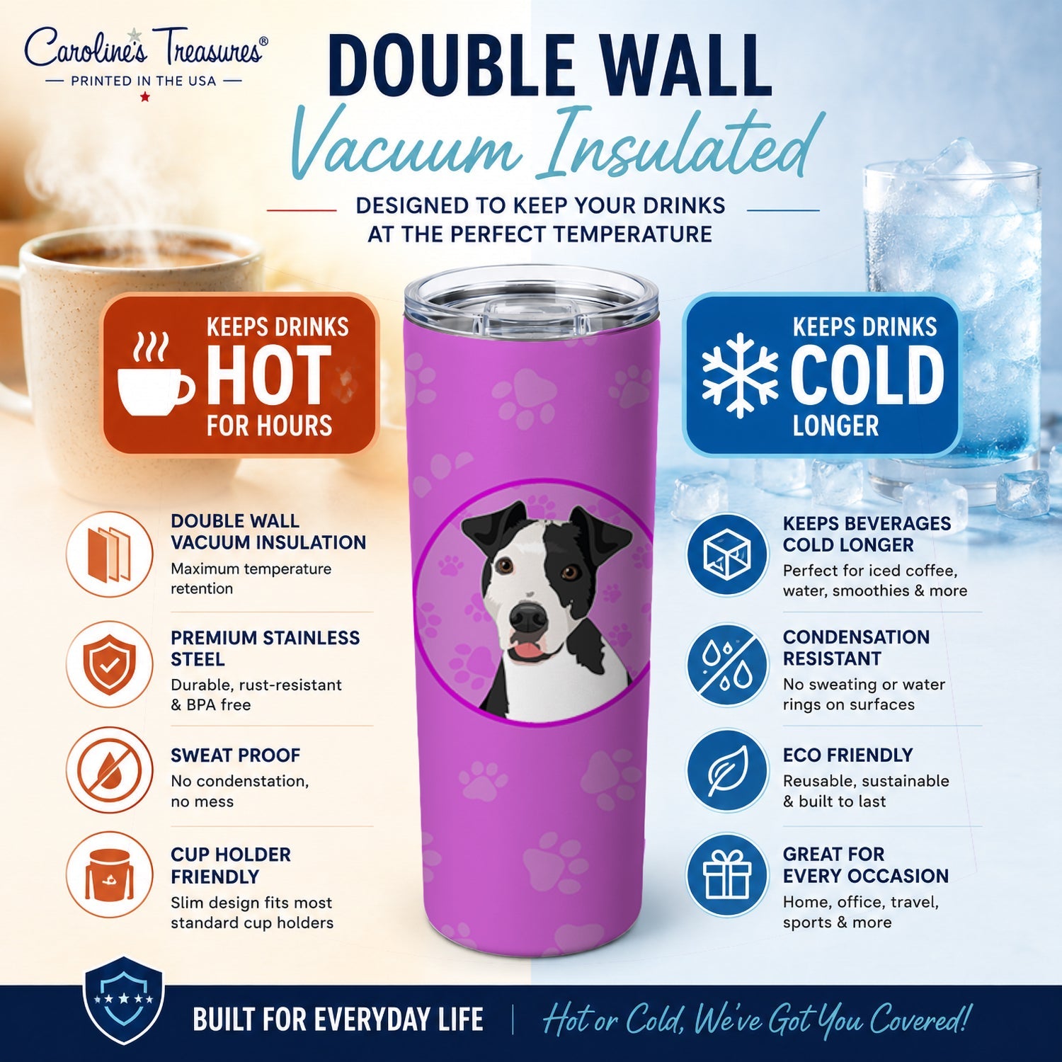 Pit Bull Black #2 Stainless Steel Skinny Tumbler 20 oz Vacuum Double Walled Reusable Insulated Travel Cup