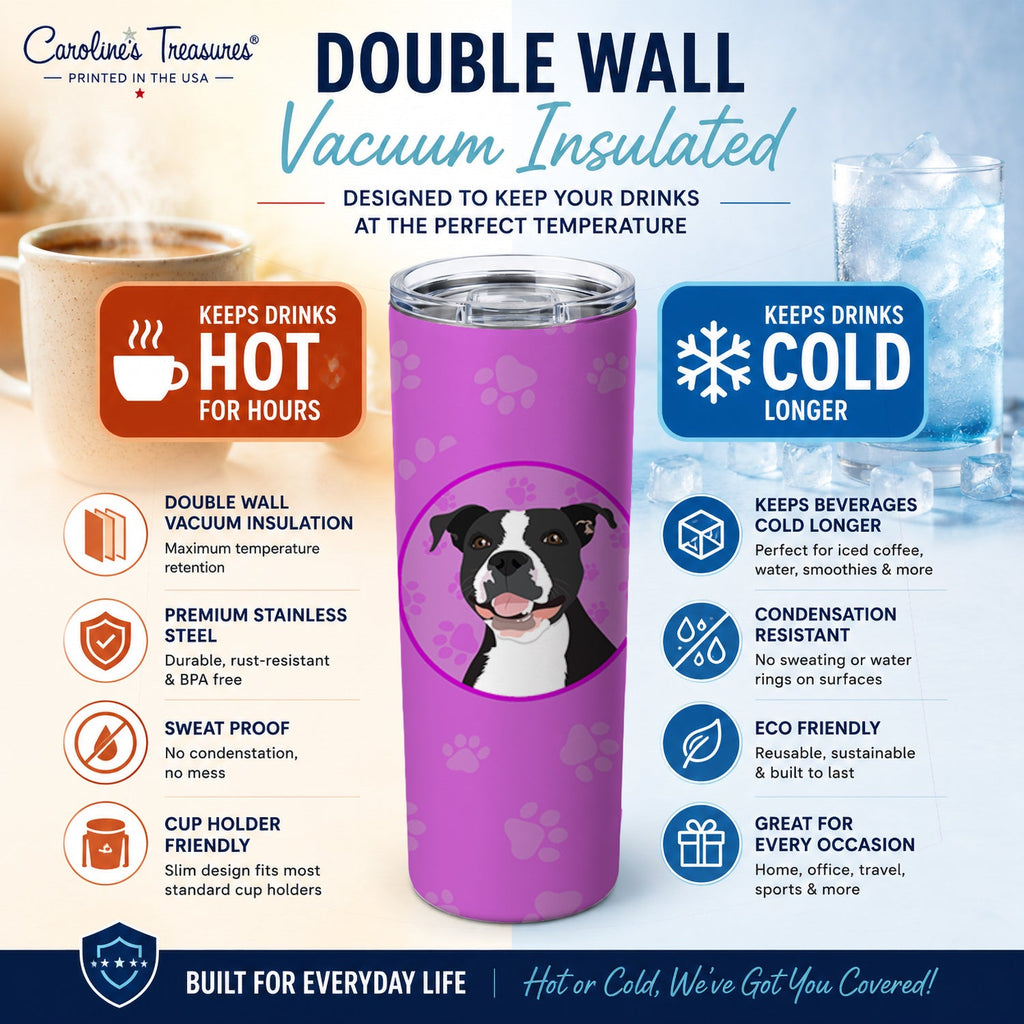 Pit Bull Black #3 Stainless Steel Skinny Tumbler 20 oz Vacuum Double Walled Reusable Insulated Travel Cup