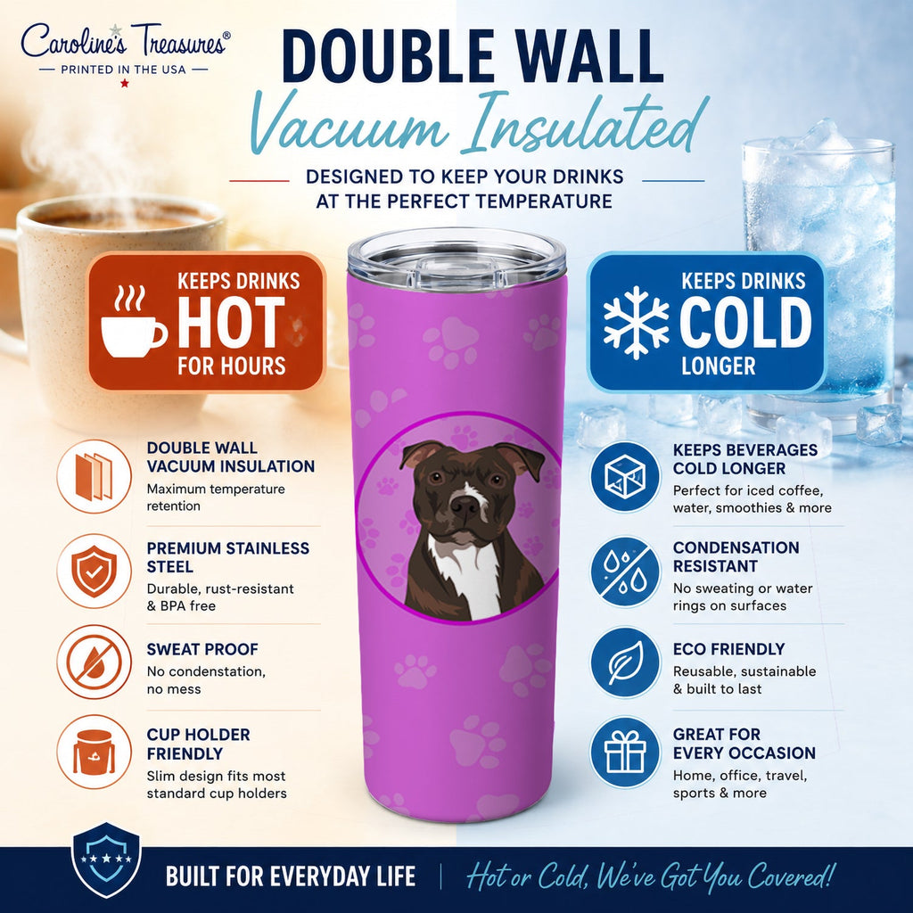 Pit Bull Brindle #2 Stainless Steel Skinny Tumbler 20 oz Vacuum Double Walled Reusable Insulated Travel Cup