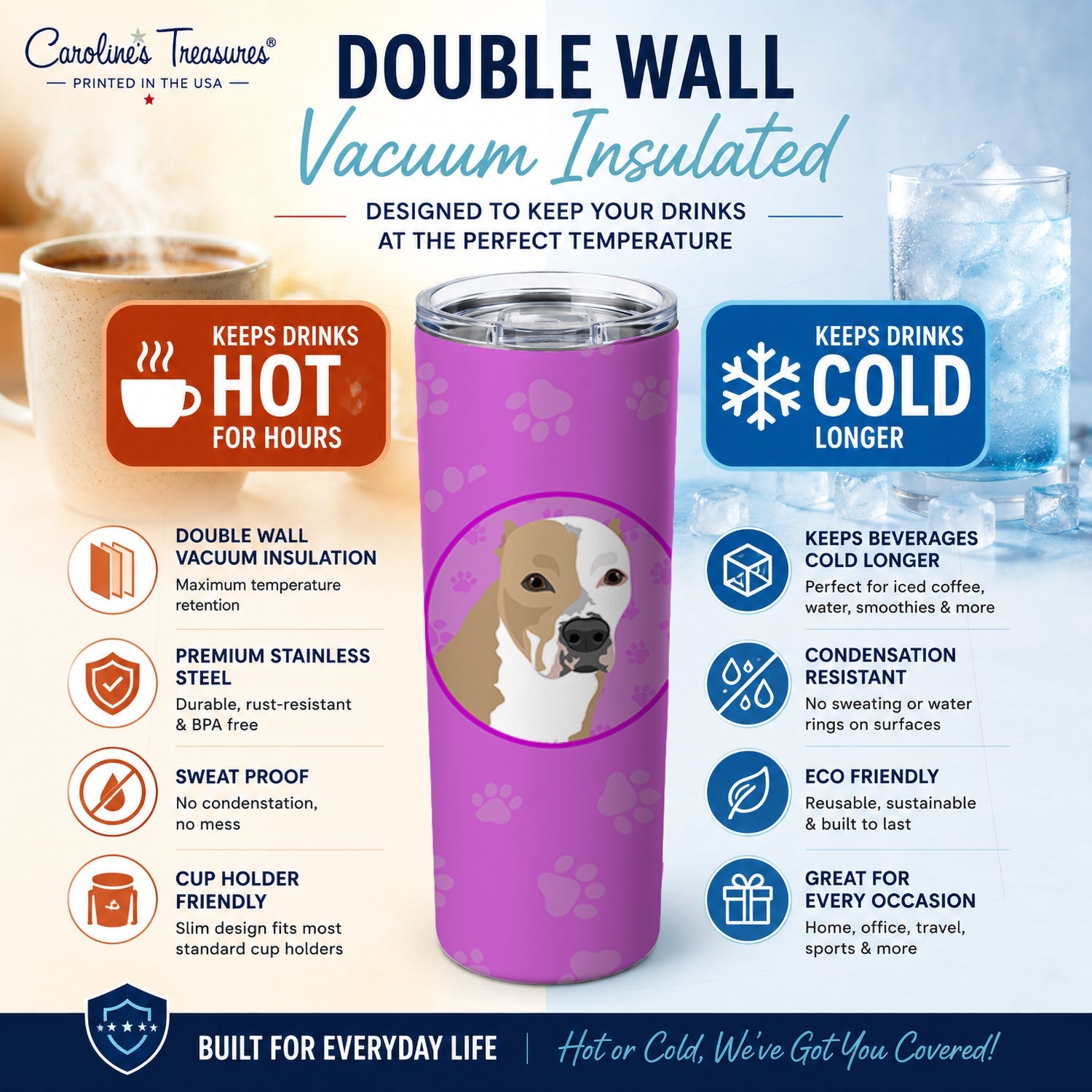 Pit Bull Fawn #4 Stainless Steel Skinny Tumbler 20 oz Vacuum Double Walled Reusable Insulated Travel Cup