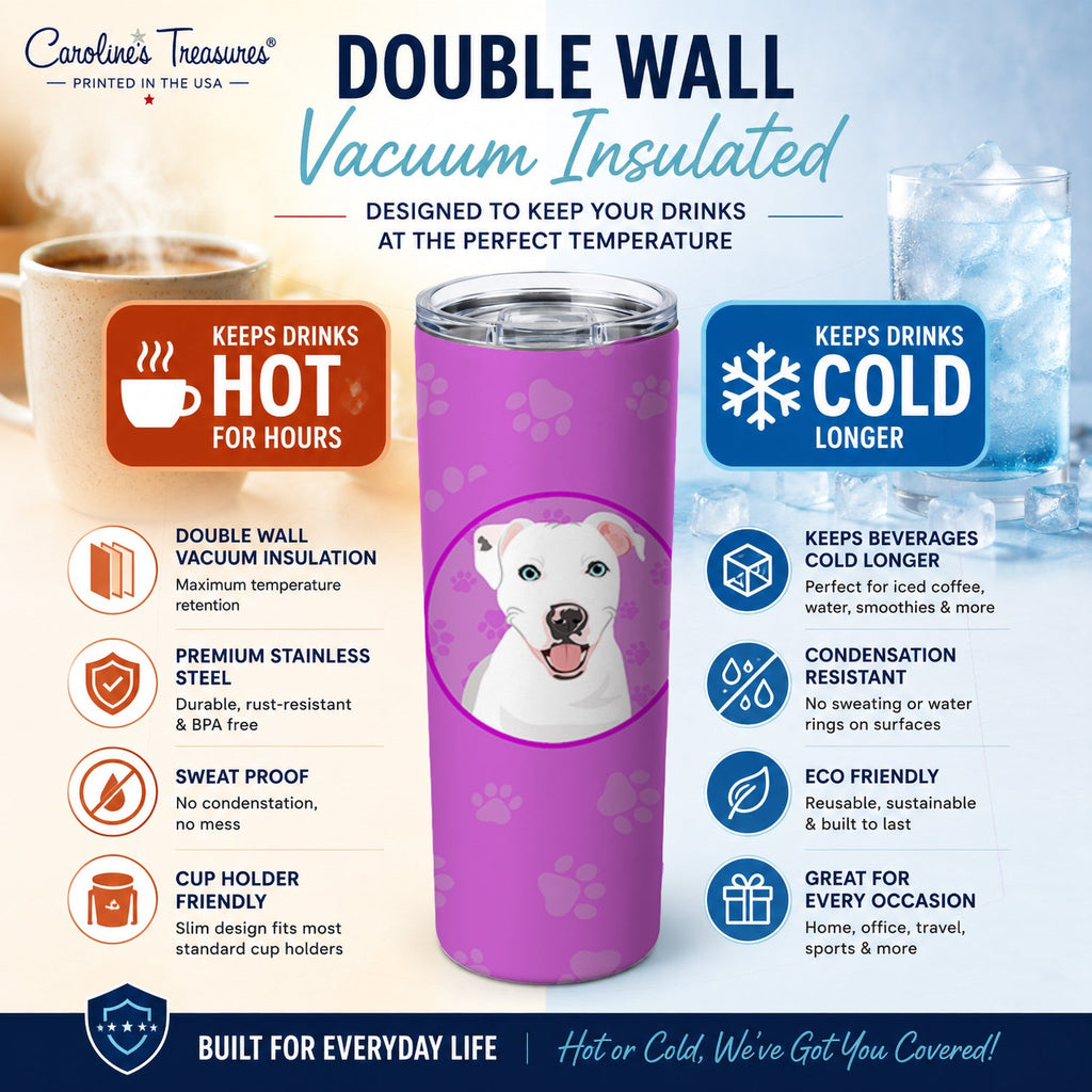 Pit Bull White #1 Stainless Steel Skinny Tumbler 20 oz Vacuum Double Walled Reusable Insulated Travel Cup