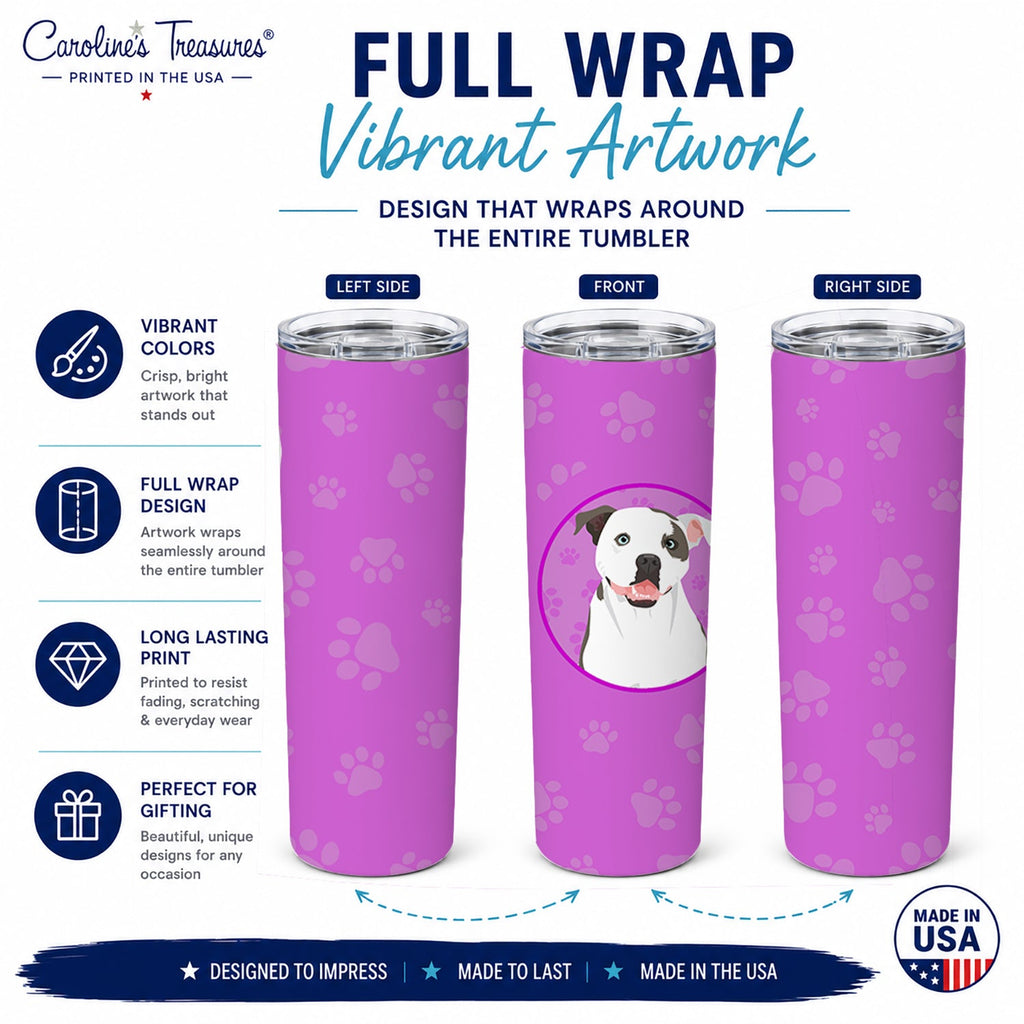 Pit Bull White #3 Stainless Steel Skinny Tumbler 20 oz Vacuum Double Walled Reusable Insulated Travel Cup