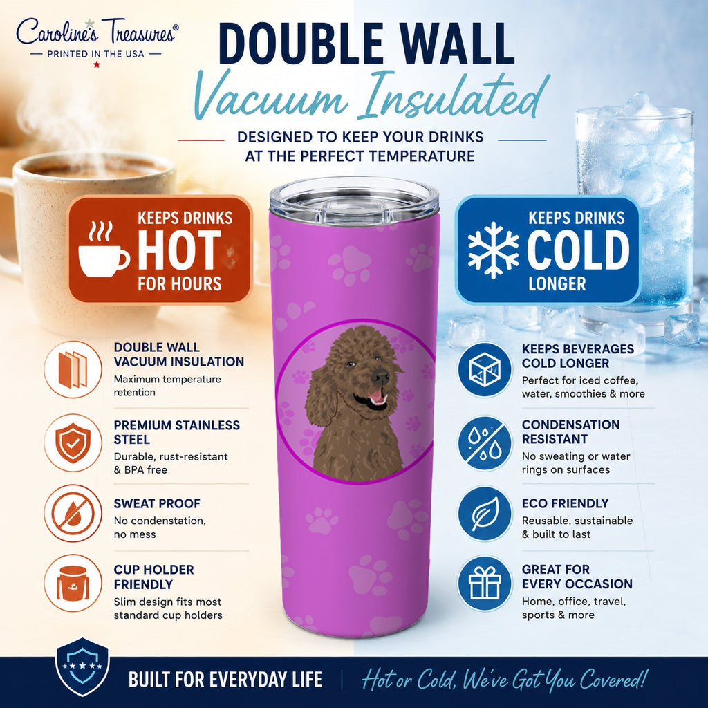 Poodle Standard Brown Stainless Steel Skinny Tumbler 20 oz Vacuum Double Walled Reusable Insulated Travel Cup