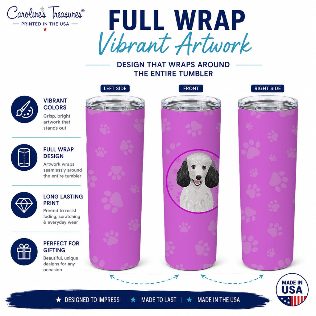Poodle Standard Silver Stainless Steel Skinny Tumbler 20 oz Vacuum Double Walled Reusable Insulated Travel Cup