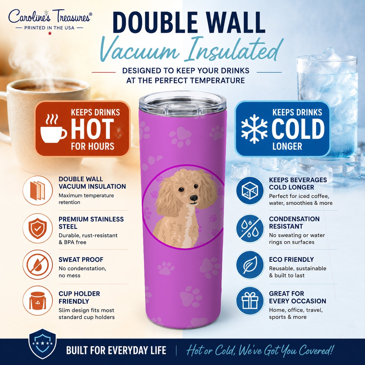 Poodle Toy Apricot Stainless Steel Skinny Tumbler 20 oz Vacuum Double Walled Reusable Insulated Travel Cup