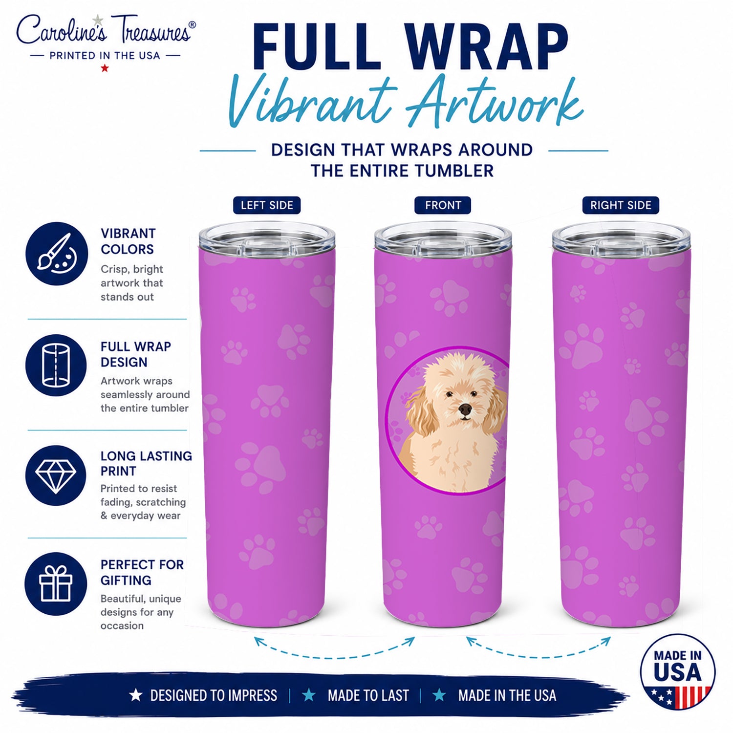 Poodle Toy Apricot Stainless Steel Skinny Tumbler 20 oz Vacuum Double Walled Reusable Insulated Travel Cup