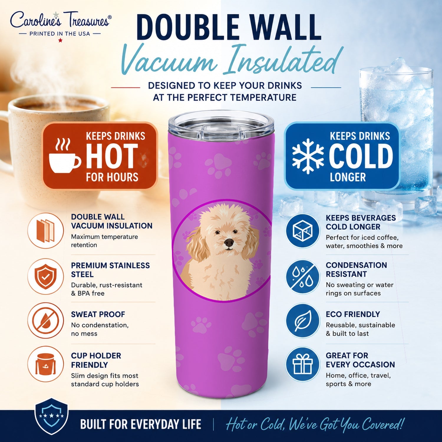 Poodle Toy Apricot Stainless Steel Skinny Tumbler 20 oz Vacuum Double Walled Reusable Insulated Travel Cup