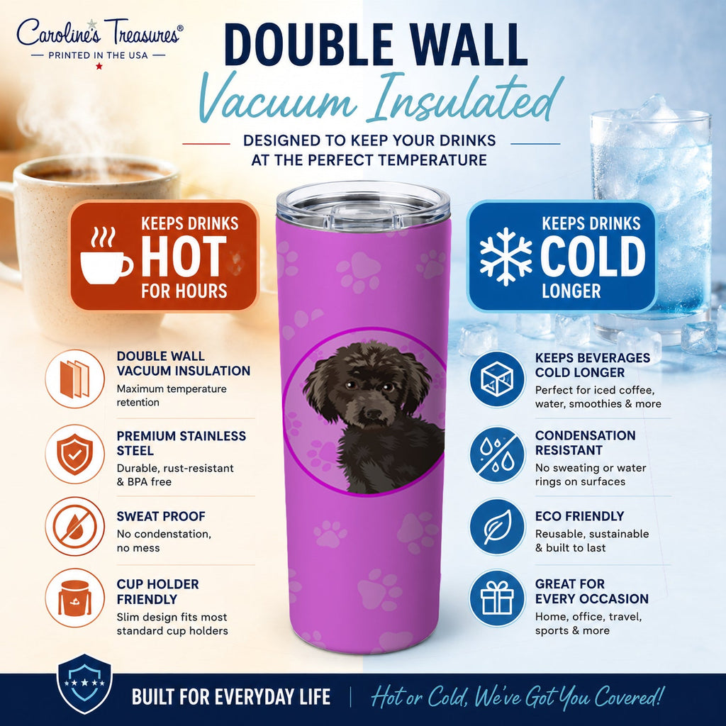 Poodle Toy Brown Stainless Steel Skinny Tumbler 20 oz Vacuum Double Walled Reusable Insulated Travel Cup