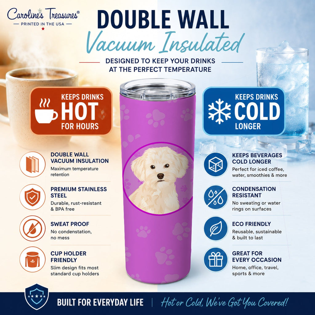 Poodle Toy Cream Stainless Steel Skinny Tumbler 20 oz Vacuum Double Walled Reusable Insulated Travel Cup
