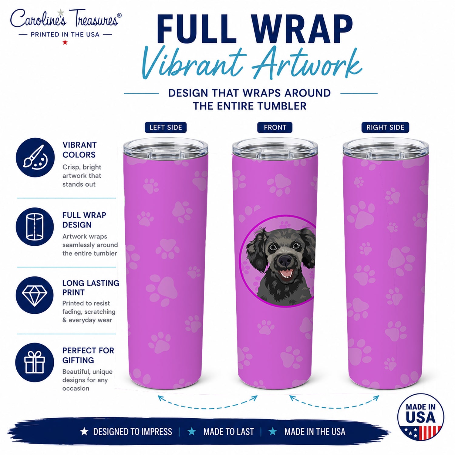 Poodle Toy Grey Stainless Steel Skinny Tumbler 20 oz Vacuum Double Walled Reusable Insulated Travel Cup