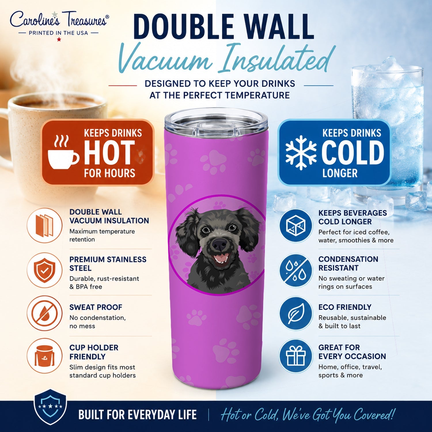Poodle Toy Grey Stainless Steel Skinny Tumbler 20 oz Vacuum Double Walled Reusable Insulated Travel Cup