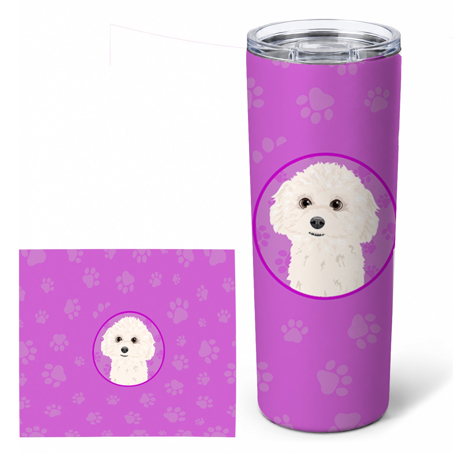 PoodleToy White Stainless Steel Skinny Tumbler 20 oz Vacuum Double Walled Reusable Insulated Travel Cup