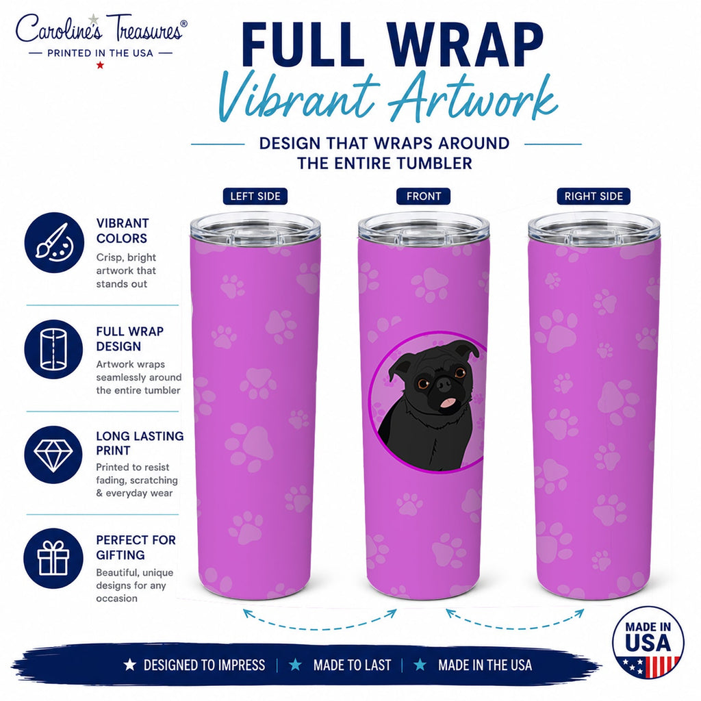 Pug Black #1 Stainless Steel Skinny Tumbler 20 oz Vacuum Double Walled Reusable Insulated Travel Cup