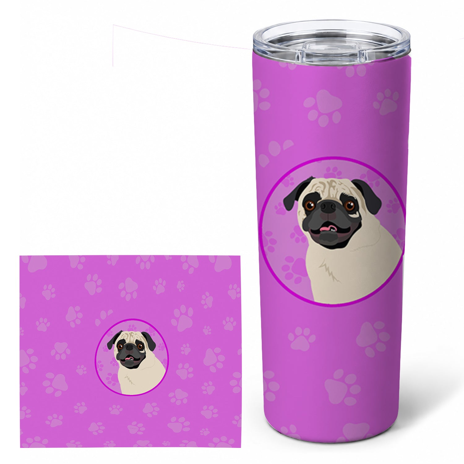 Pug Fawn #2 Stainless Steel Skinny Tumbler 20 oz Vacuum Double Walled Reusable Insulated Travel Cup