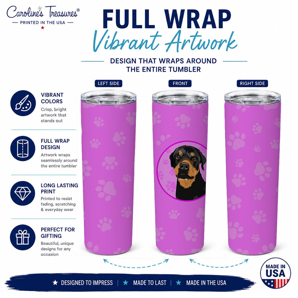 Rottweiler Black and Rust Stainless Steel Skinny Tumbler 20 oz Vacuum Double Walled Reusable Insulated Travel Cup