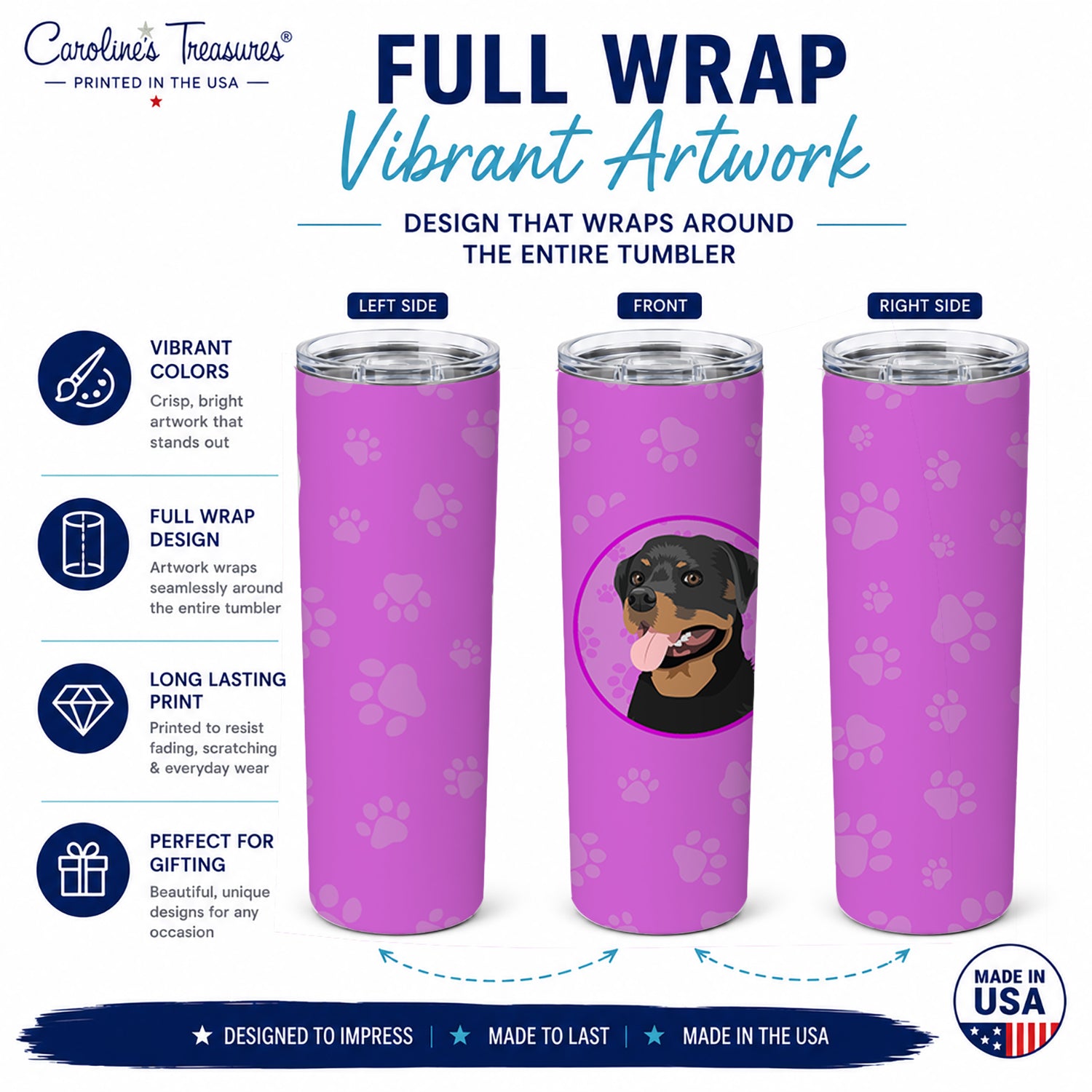 Rottweiler Black and Tan #1 Stainless Steel Skinny Tumbler 20 oz Vacuum Double Walled Reusable Insulated Travel Cup