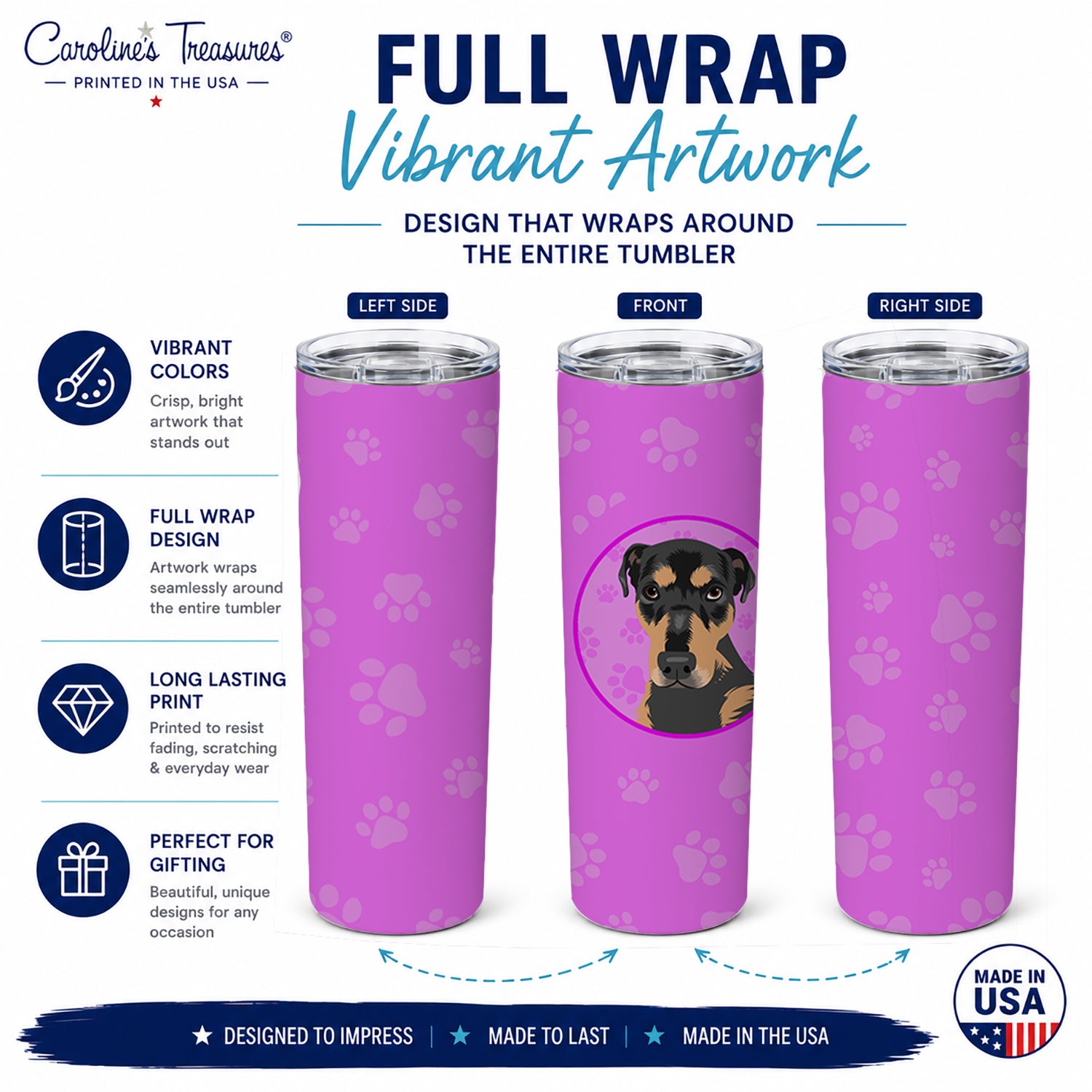 Rottweiler Black and Tan #2 Stainless Steel Skinny Tumbler 20 oz Vacuum Double Walled Reusable Insulated Travel Cup