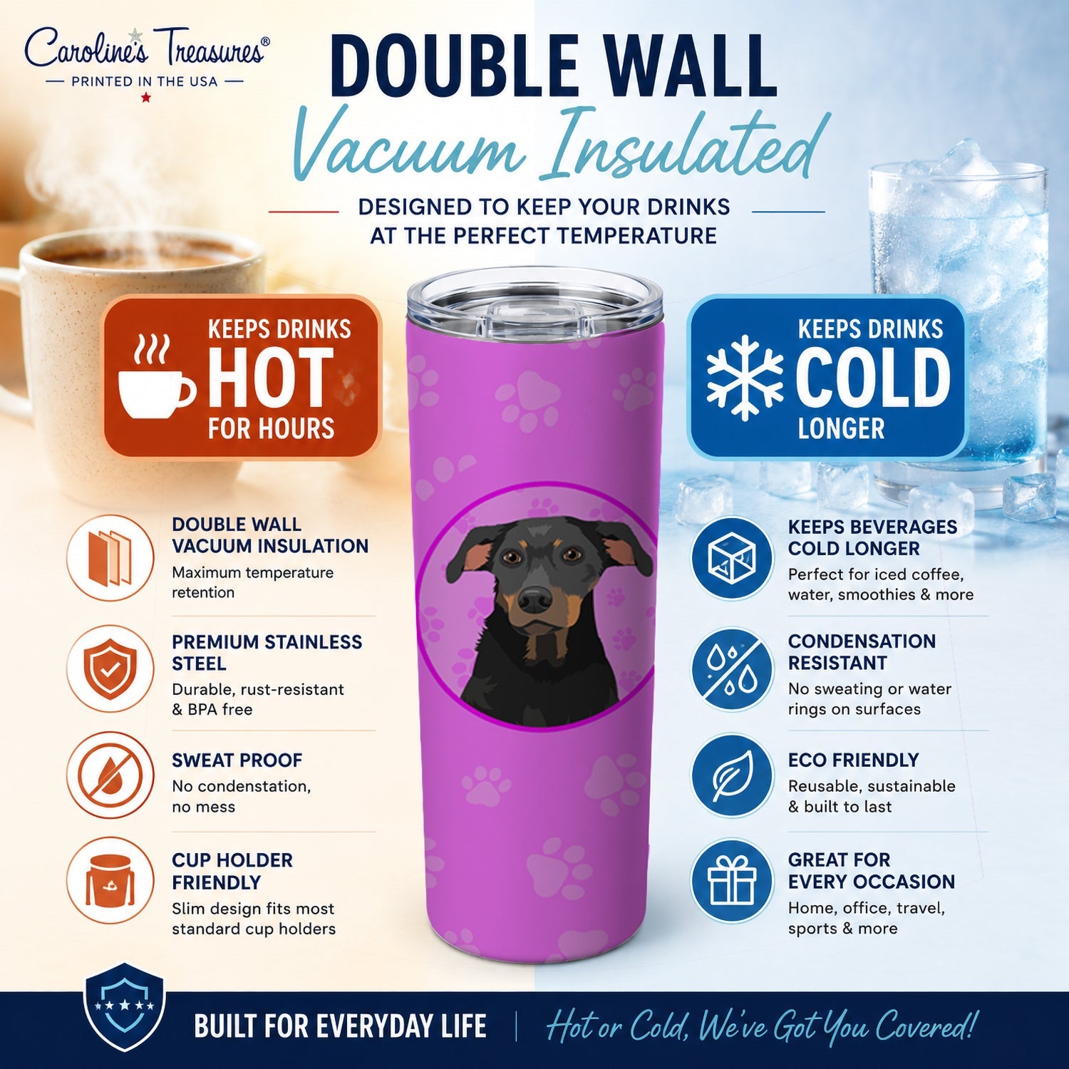 Rottweiler Black and Tan #5 Stainless Steel Skinny Tumbler 20 oz Vacuum Double Walled Reusable Insulated Travel Cup