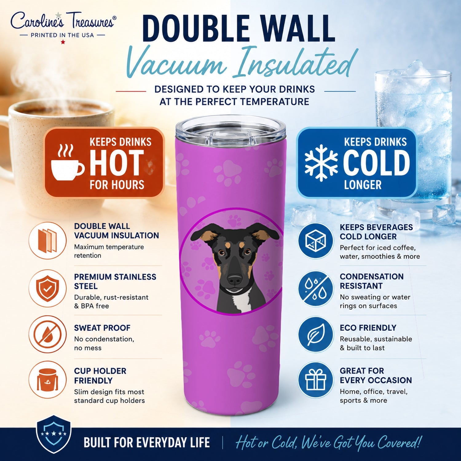 Rottweiler Black and Tan #6 Stainless Steel Skinny Tumbler 20 oz Vacuum Double Walled Reusable Insulated Travel Cup