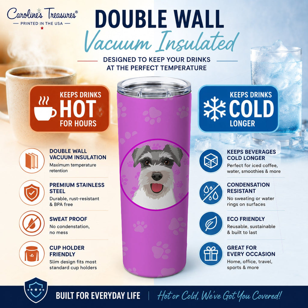 Schnauzer Salt and Pepper #3 Stainless Steel Skinny Tumbler 20 oz Vacuum Double Walled Reusable Insulated Travel Cup