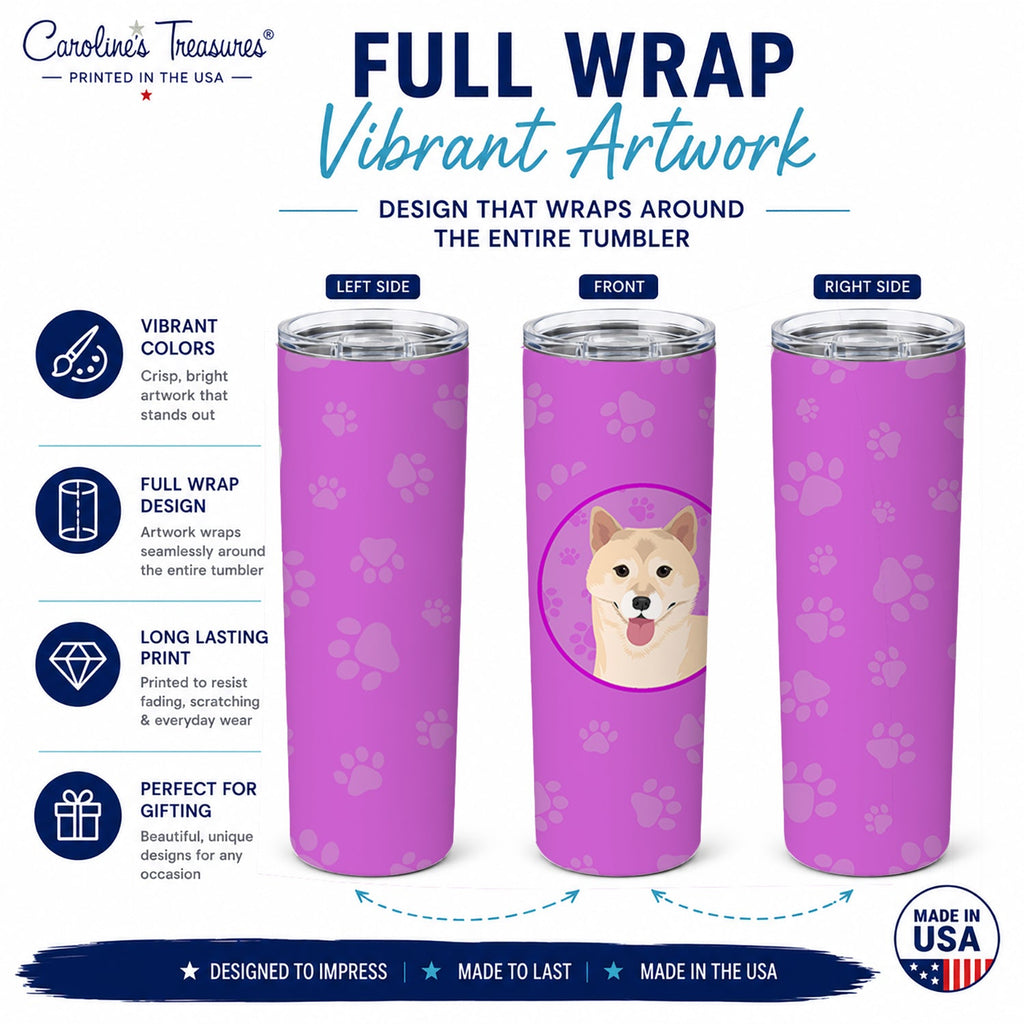 Shiba Inu Cream #1 Stainless Steel Skinny Tumbler 20 oz Vacuum Double Walled Reusable Insulated Travel Cup