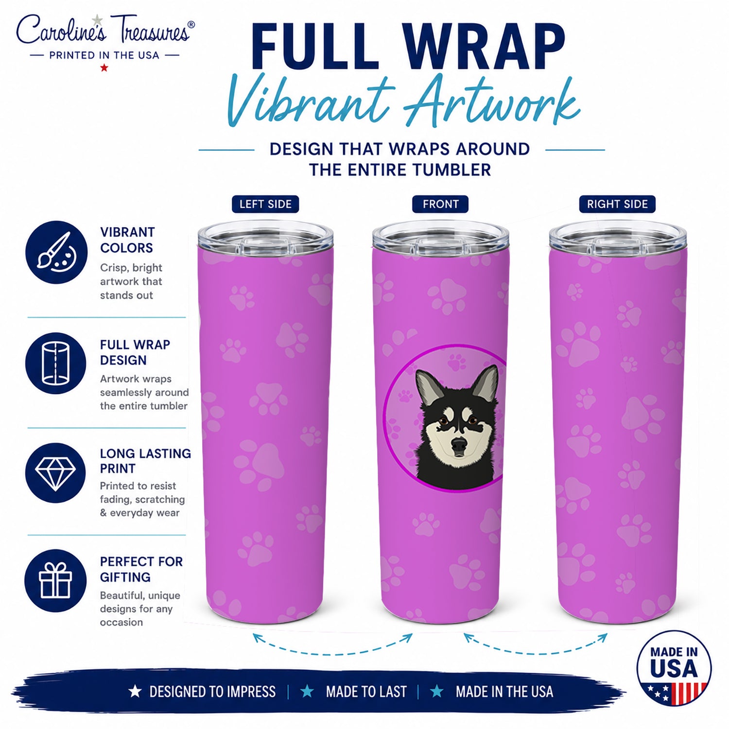 Shiba Inu Husky Mix Stainless Steel Skinny Tumbler 20 oz Vacuum Double Walled Reusable Insulated Travel Cup
