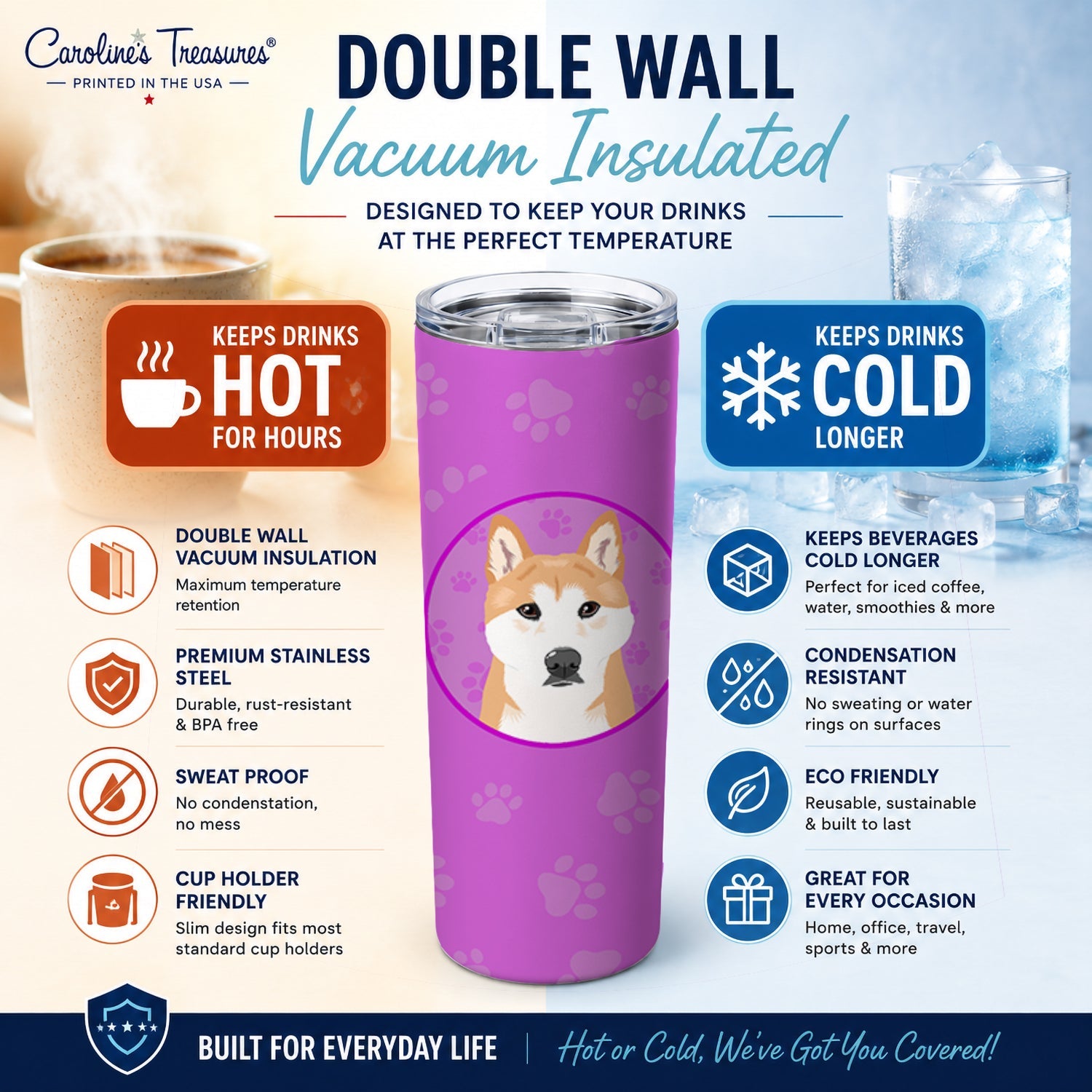Shiba Inu Red #1 Stainless Steel Skinny Tumbler 20 oz Vacuum Double Walled Reusable Insulated Travel Cup