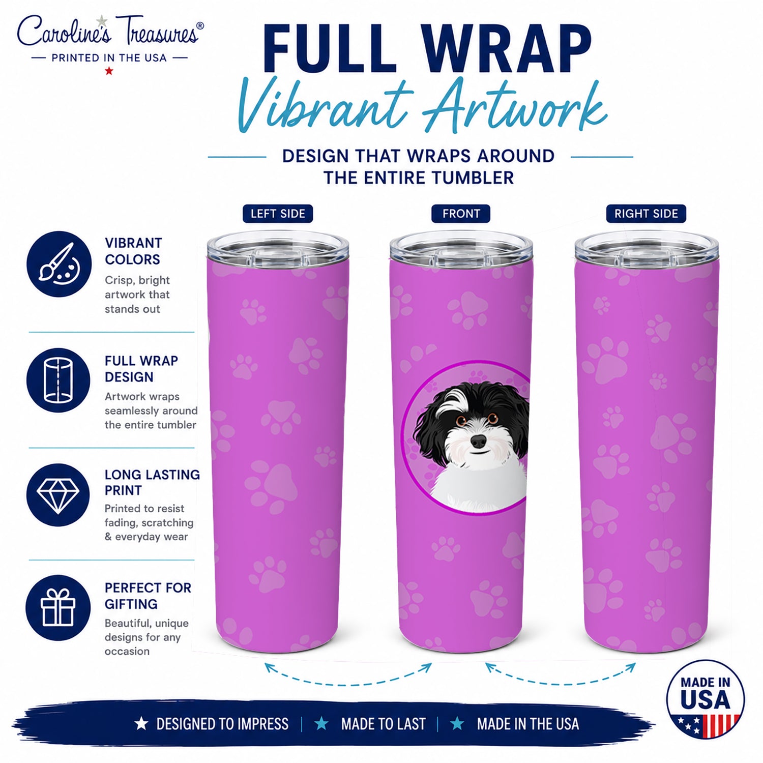 Shih-Tzu Black and White #1 Stainless Steel Skinny Tumbler 20 oz Vacuum Double Walled Reusable Insulated Travel Cup