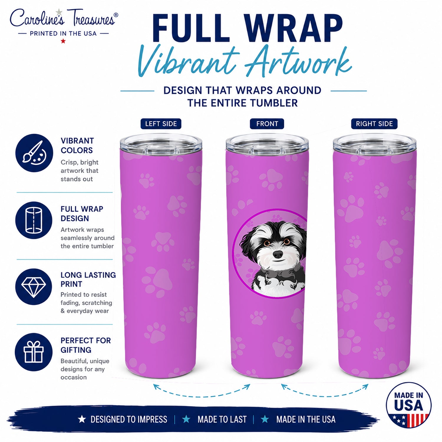 Shih-Tzu Black and White #2 Stainless Steel Skinny Tumbler 20 oz Vacuum Double Walled Reusable Insulated Travel Cup