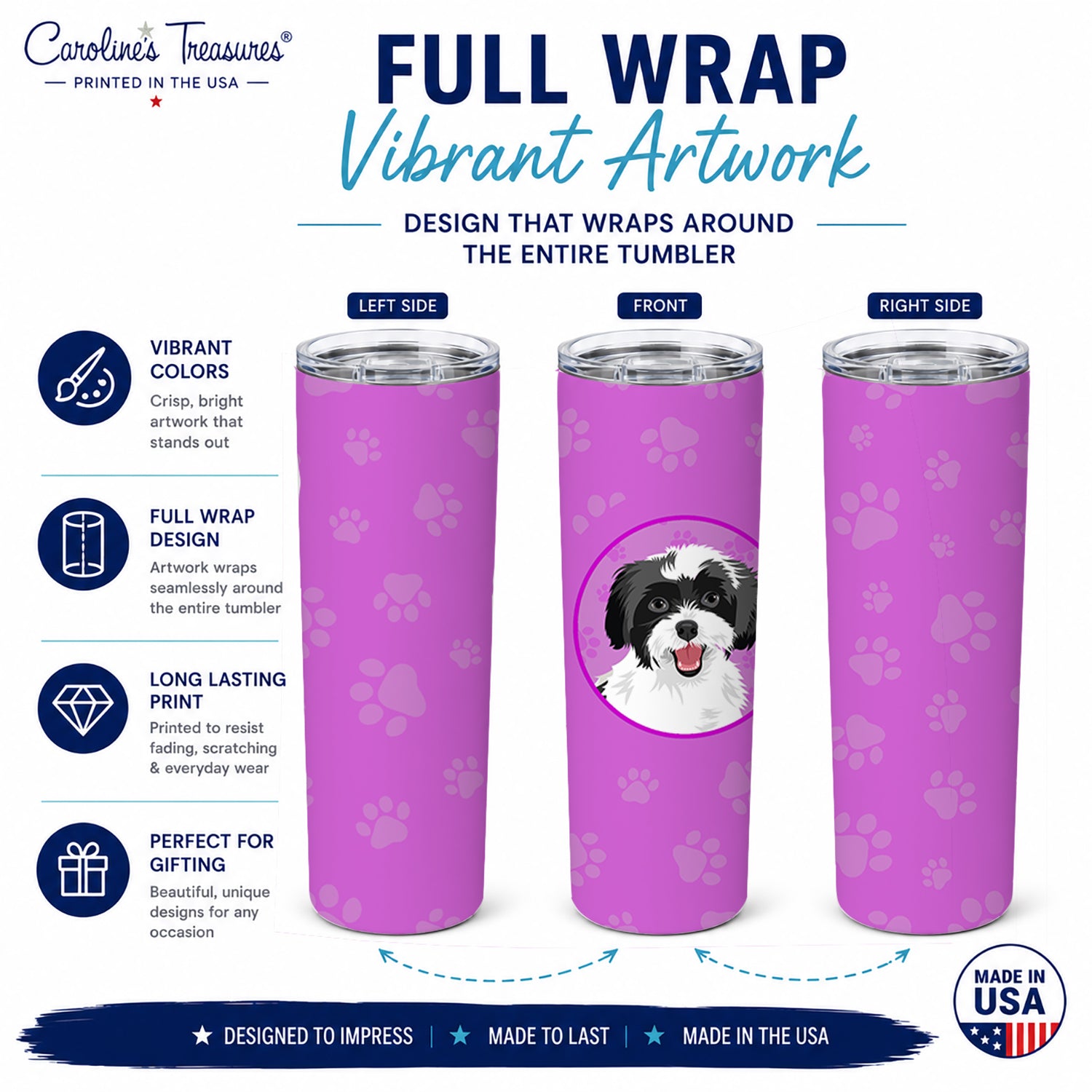 Shih-Tzu Black and White #3 Stainless Steel Skinny Tumbler 20 oz Vacuum Double Walled Reusable Insulated Travel Cup