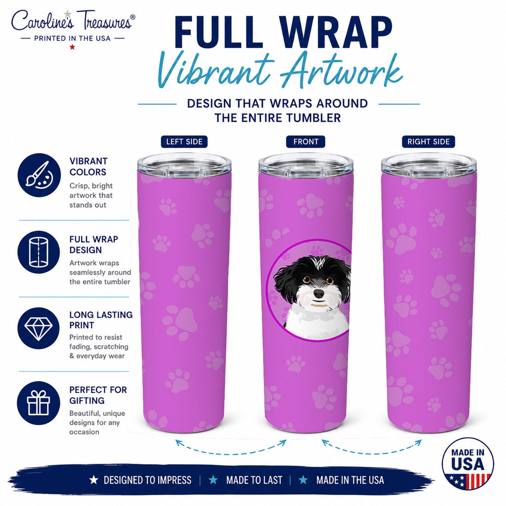 Shih-Tzu Black and White #4 Stainless Steel Skinny Tumbler 20 oz Vacuum Double Walled Reusable Insulated Travel Cup