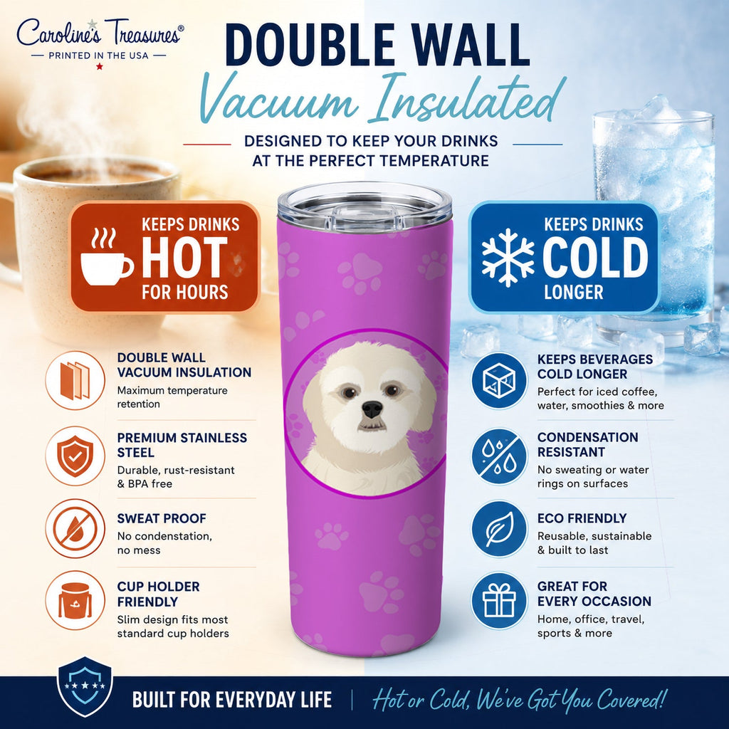 Shih-Tzu Gold #3 Stainless Steel Skinny Tumbler 20 oz Vacuum Double Walled Reusable Insulated Travel Cup