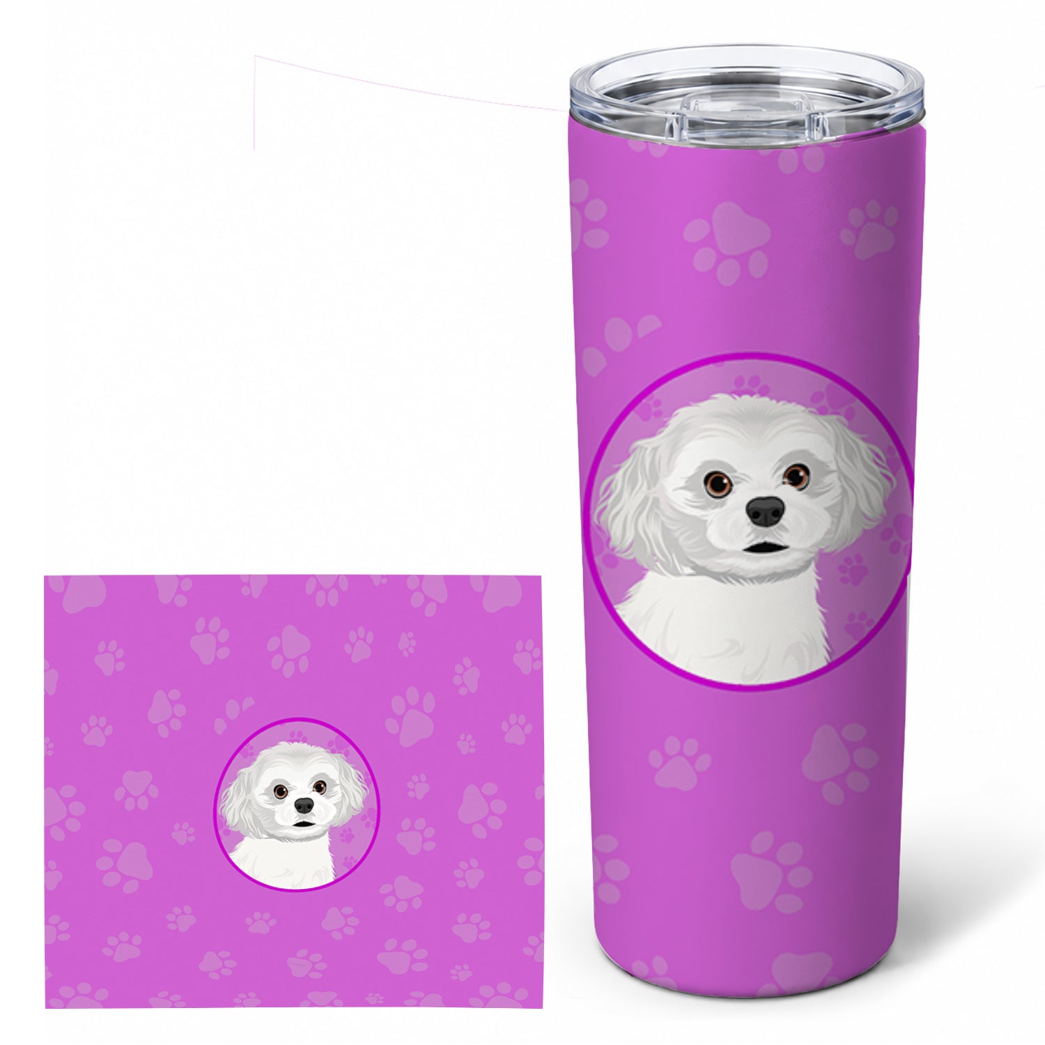 Shih-Tzu Silver and White #1 Stainless Steel Skinny Tumbler 20 oz Vacuum Double Walled Reusable Insulated Travel Cup