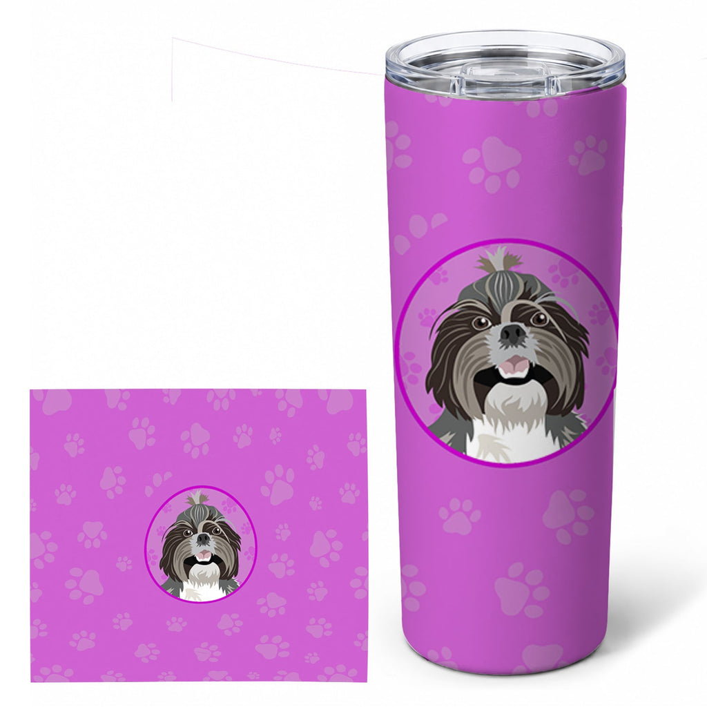Shih-Tzu Silver and White Stainless Steel Skinny Tumbler 20 oz Vacuum Double Walled Reusable Insulated Travel Cup