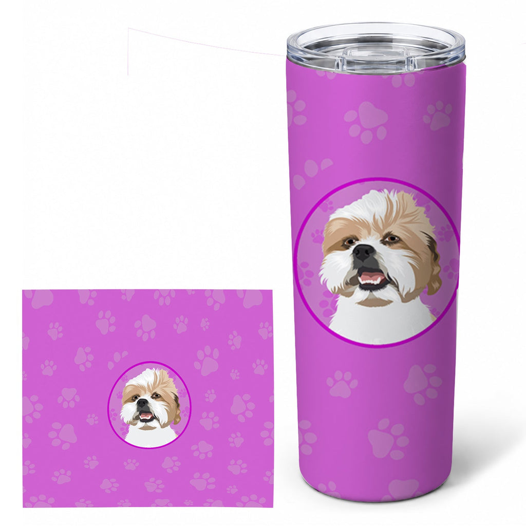 Shih-Tzu Silver Gold and White Stainless Steel Skinny Tumbler 20 oz Vacuum Double Walled Reusable Insulated Travel Cup