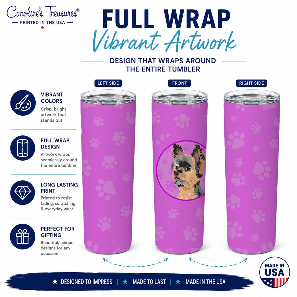 Yorkie Black and Gold #2 Stainless Steel Skinny Tumbler 20 oz Vacuum Double Walled Reusable Insulated Travel Cup