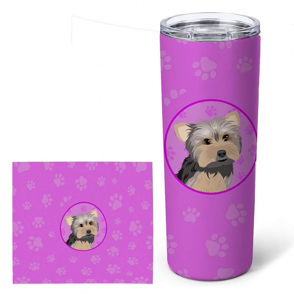 Yorkie Blue and Tan #2 Stainless Steel Skinny Tumbler 20 oz Vacuum Double Walled Reusable Insulated Travel Cup