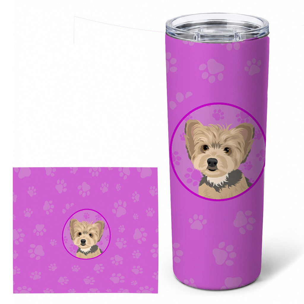 Yorkie Blue and Tan Puppy Stainless Steel Skinny Tumbler 20 oz Vacuum Double Walled Reusable Insulated Travel Cup