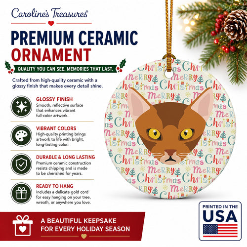 Abyssinian Cat Christmas Ceramic Ornament Christmas Tree Hanging Decorations for Home Christmas Holiday, Party, Gift, 3 in, Multicolor